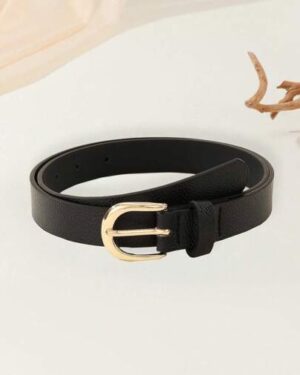 SHEIN | Black Leather Belt | Classic Gold Buckle Waist Belt for Women
