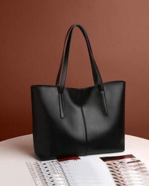 SHEIN | Black Leather Tote Bag | Minimalist Work & Everyday Shoulder Handbag