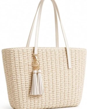 Amazon | Women's Woven Straw Tote Bag – Large Beach Shoulder Bag with Tassel