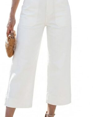 Amazon | Women's High Waisted Wide Leg Cropped Jeans – Casual Denim Jeans with Pockets