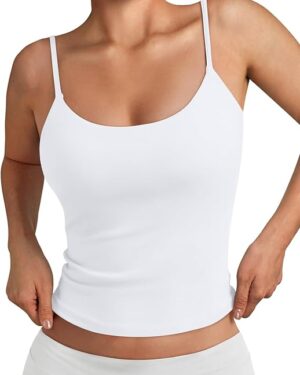 Amazon | Women's White Ribbed Cami Tank Top – Basic Slim Fit Spaghetti Strap Summer Top