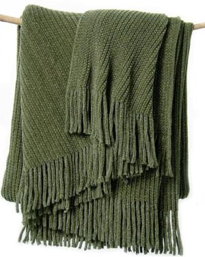 Amazon | Chenille Throw Blanket - Soft Boho Knitted Blanket for Couch