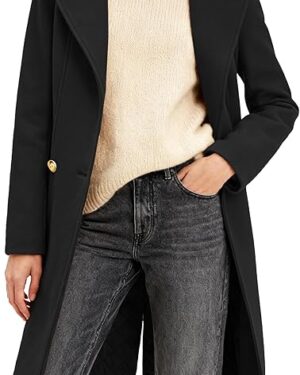 Amazon | Women's Long Wool Blend Coat – Classic Notch Lapel Open Front Winter Jacket