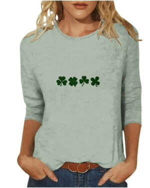 Aofany St Patrick's Day Crewneck Shirts for Women Shamrock Graphic Tee 3/4 Sleeve St Patrick's Day Tee Shirts Tops