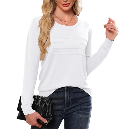 Asklazy Women's Sweater Lightweight Long Sleeve Soft Comfortable Pullover Tops Basic Knit,White,L