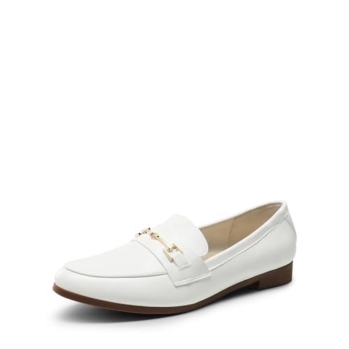 DREAM PAIRS Women Loafers Comfortable Dressy Shoes,Size 8,White-Pu