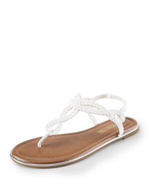 DREAM PAIRS Women's Flat T-Strap Dressy Sandals,White,6