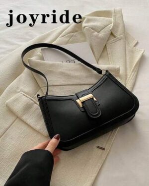 SHEIN | Black Minimalist Shoulder Bag with Gold Buckle