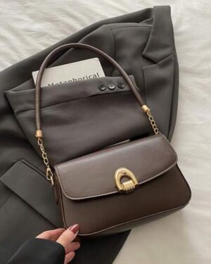 Fashionable Solid Color Metal Decor Multi-Functional Underarm Shoulder Bag, Suitable For Shopping,