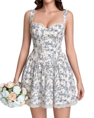 Felyra Womens Lace Corset Floral Cute Mini Graduation Dress 2026 Summer