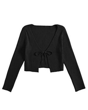 Amazon | Women's Tie Front Long Sleeve Ribbed Knit Shrug Cardigan Crop Top