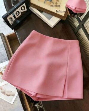 Franclia Elegant Pink Summer Date Mini Skort,Women's High Waist Slit Textured Soft Fabric Skirt Shorts,Fashionable Casual Commute Versatile Spring Culottes