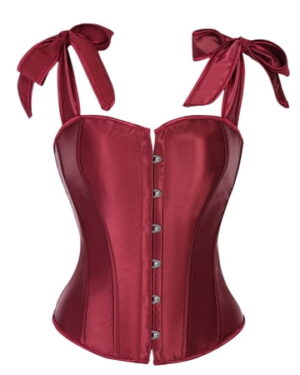 Going Out Tops For Women Sevevn Women's Satin Bow Strap Corset Top Push-Up Bustier with Boning Detail Wine M