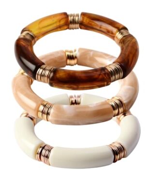 Amazon | Natural Resin Stretch Bangle Bracelet Set for Women