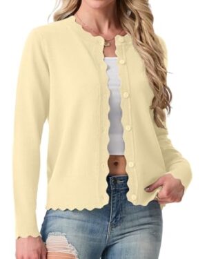 GRECERELLE Butter Yellow Cardigan Sweaters for Women Lightweight Crewneck Button Down Soft Knit Cardigans for Dressy 2026