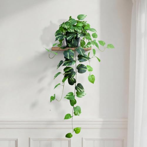 HIFORESTAR Fake Pothos Hanging Plants, 33" Potted Artificial Hanging Plant, Faux Pothos Silk Vines Hanging Plant Greenery for Home Living Room Indoor Decor