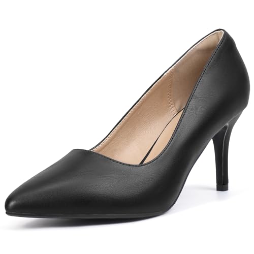 IDIFU Black High Heels Pumps Closed Toe Heels Women's Pumps Stiletto Pointed Toe Dress Shoes Wedding Prom Bridal Work Office Bride Trendy Dressy Comfortable Classic Pumps Shoes(Black Pu,7)