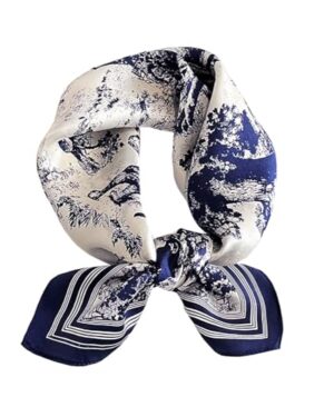 JERLA 100% Mulberry Silk Neck Scarf 21"x21" Small Square Scarfs for Women handbag scarf Gift Packed (Blue navy forest)