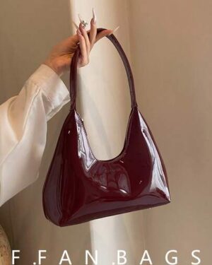 SHEIN | Red Lacquer Leather Crescent Shoulder Bag, Ladies Handbag, Stylish Underarm Bag.