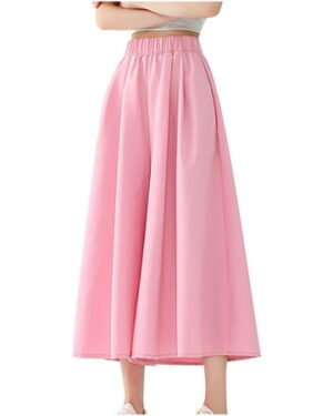 Lenpel Culottes Pants for Women Casual Elastic Waisted Palazzo Trousers Trendy Flowy Beach Pants with Pockets