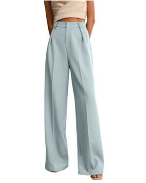 Lenpel Palazzo Pants for Women Business Casual High Waisted Pleated Wide Leg Dress Pants Baggy Work Trousers with Pockets(Sky Blue,X-Large)