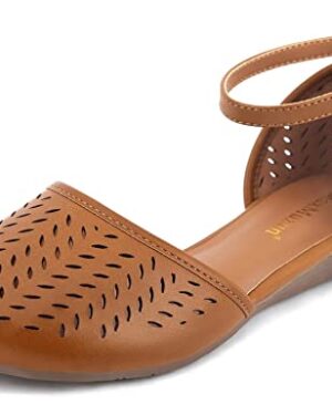 MaxMuxun Women's Ankle Strap Cage Closed Toe Flat Sandals Brown Size 6