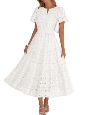 Amazon | Women's White Lace Maxi Dress with Short Sleeves