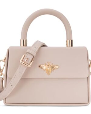Milan Chiva Mini Square Top Handle Bag for Women Elegant Gold Bee Crossbody Purse with Adjustable Strap Tan