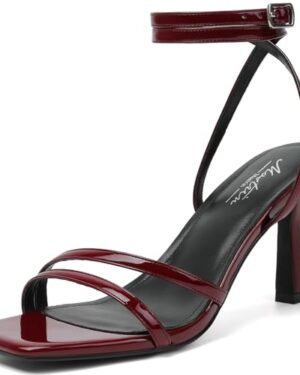 Amazon | Women's Strappy Block Heel Sandals – Open Toe Ankle Strap Dress Heels