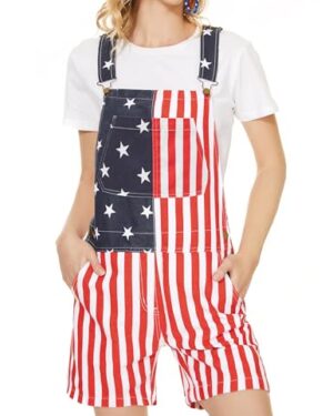 Odefou Festival Overalls for Women Cute Jumpsuits Shorts Romper Fashion Bibs Coveralls(Red White Blue,M)