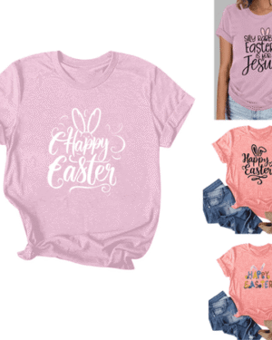 POTETI Women's Easter Tshirt Happy Easter Day Print Tee Shirts for Women Summer Short Sleeve Crew Neck Tops