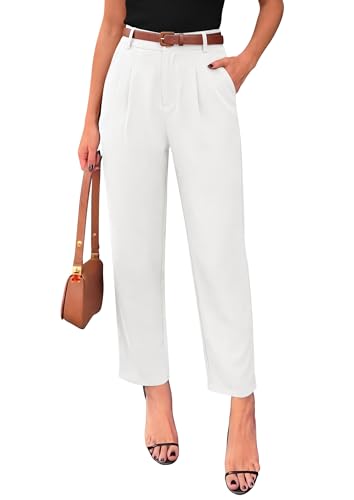 PRETTYGARDEN Womens Dress Pants Business Casual Outfits,White,S
