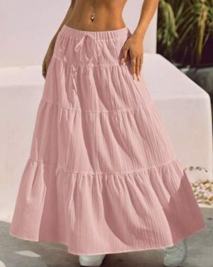 SHEIN EZwear Lightweight Pastel Pink Textured Skirt For Women, Summer