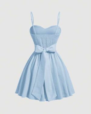 SHEIN MOD Ladies' Romantic Back-Tied Buttercup Yellow Summer Dress With Straps,Pastel Dresses For Women