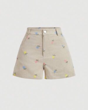 SHEIN MOD Women's Summer Casual Floral Embroidery Shorts