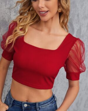 SHEIN Privé Square Neck Puff Sleeve Top
