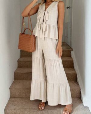 SHEIN X GALILEA Easowa Women Two Pieces Outfits White Summer Boho Holiday Tea Party Holiday Mother's Day Business Casual Office Work Clothes Old Money Style Airport Outfit