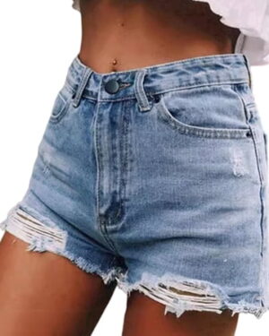 SOMER Womens Jean Shorts Denim Shorts with Pockets Mid Rise Ripped Frayed Hem Casual Trendy Blue Summer
