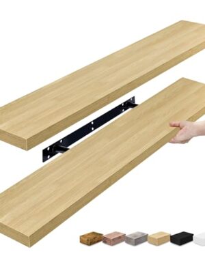 Sorbus Floating Shelves for Wall - 35 Inch Long Bathroom Shelves, Wall Decor for Bedroom, Kitchen, Living Room & Book Storage - Mounted Floating Shelf with Invisible Brackets (Maple Wood, 2 Pack)