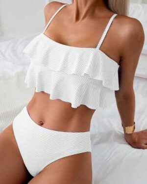 Swim Mod 2pcs/Set Women 2-Piece Swimwear, Plain Color Camisole Bikini Top And Triangle Bikini Bottom, Simplemultifunctional For Summer Beach Vacation