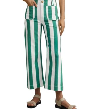 Tankaneo Womens Cropped Striped Jeans High Waisted Wide Leg Denim Pants
