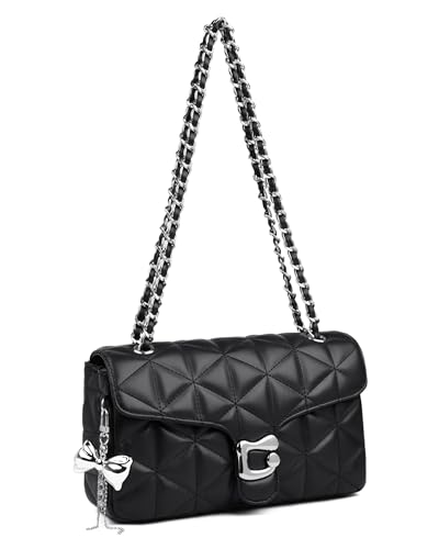 Travistar Quilted Crossbody Bags Purses for Women Chain Shoulder Bag Black
