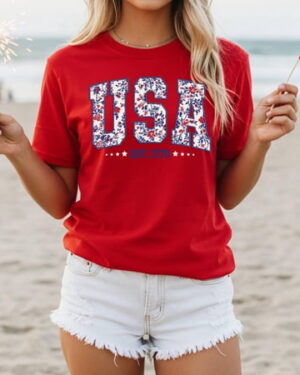 USA Est 1776 Floral Shirt - 4th of July Patriotic Tee for Women - American Flag Memorial Day Top