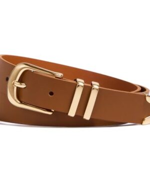 Amazon | Women's Brown Leather Belt with Gold Buckle – Classic Waist Belt for Jeans, Dresses & Trousers
