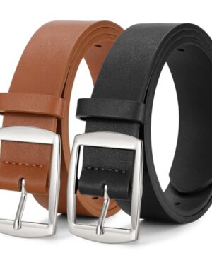 WERFORU 2 Pack Women Leather Belts for Jeans Pants Fashion Leather Belts for Women Waistband with Silver Pin Buckle,Black+brown-silver buckle,XS:Fit Waist Size 21"-25"