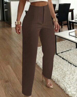 Women's Elegant Commuter Pleated Side Pocket Slim Fit Pants, Summer Spring