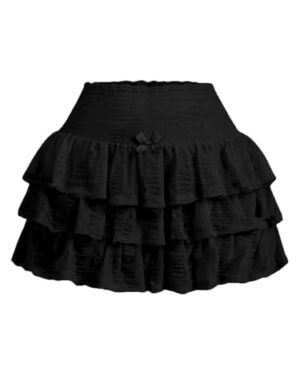 Women's Mini Skirt with Shorts Y2K Ruffle Skirts Bow Cute Layered Skort