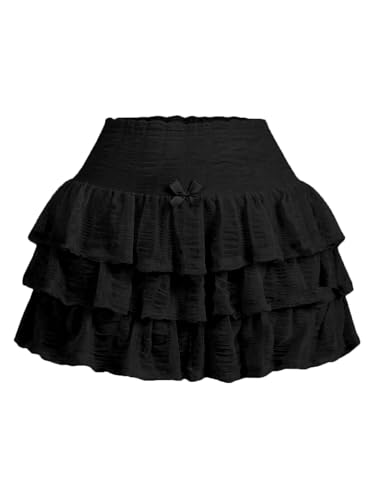 Women's Mini Skirt with Shorts Y2K Ruffle Skirts Bow Cute Layered Skort
