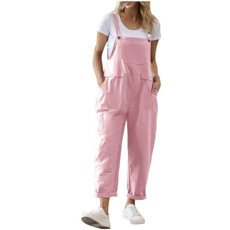 Womens Overalls Summer Casual Loose Bib Pants Overalls Baggy Rompers Jumpsuits with Pockets