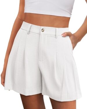 Amazon | Women's White High Waist Flowy Shorts – Casual Pleated Summer Shorts with Pockets